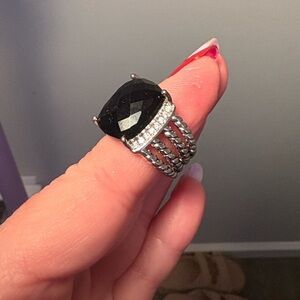 David Yurman Silver Ring with Black Stone sz8
